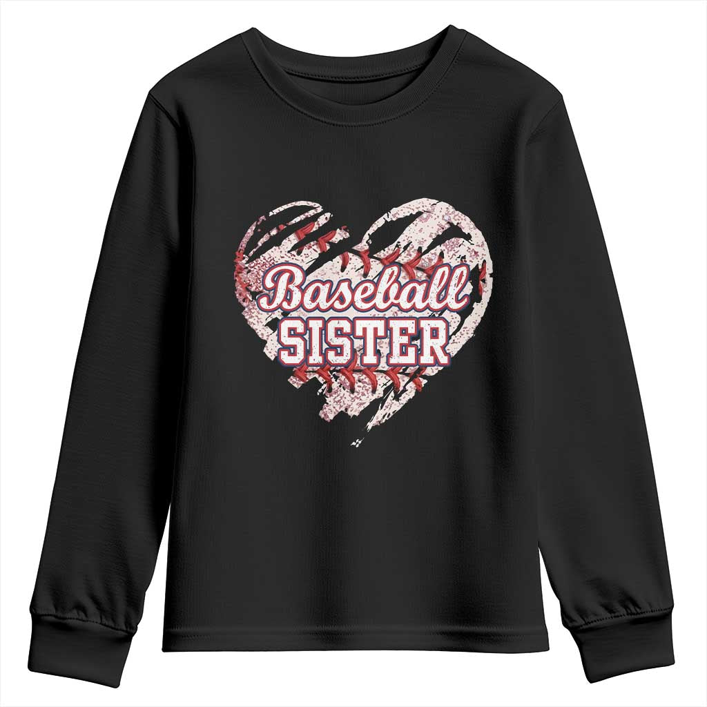 Baseball Sister Youth Sweatshirt Vintage Baseball Heart Game Day