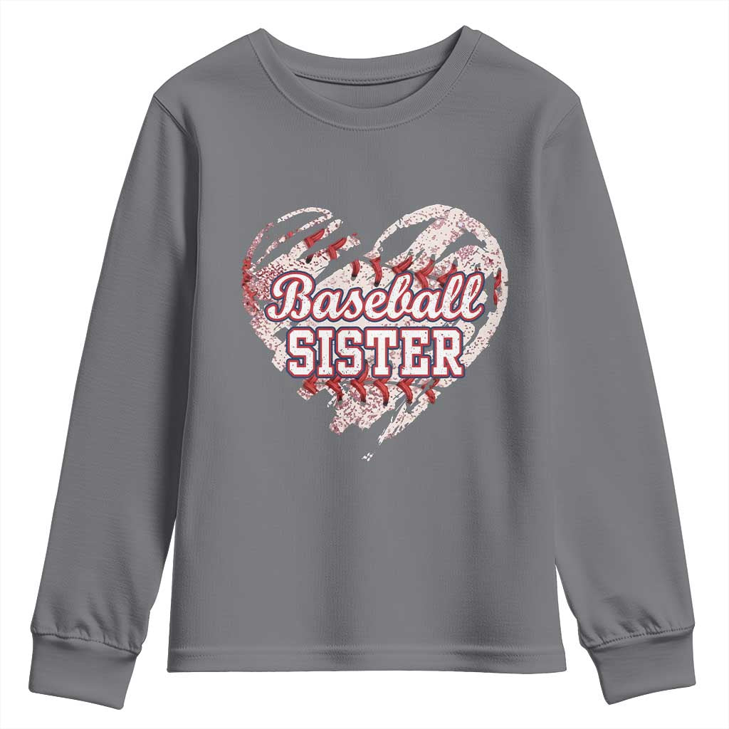Baseball Sister Youth Sweatshirt Vintage Baseball Heart Game Day