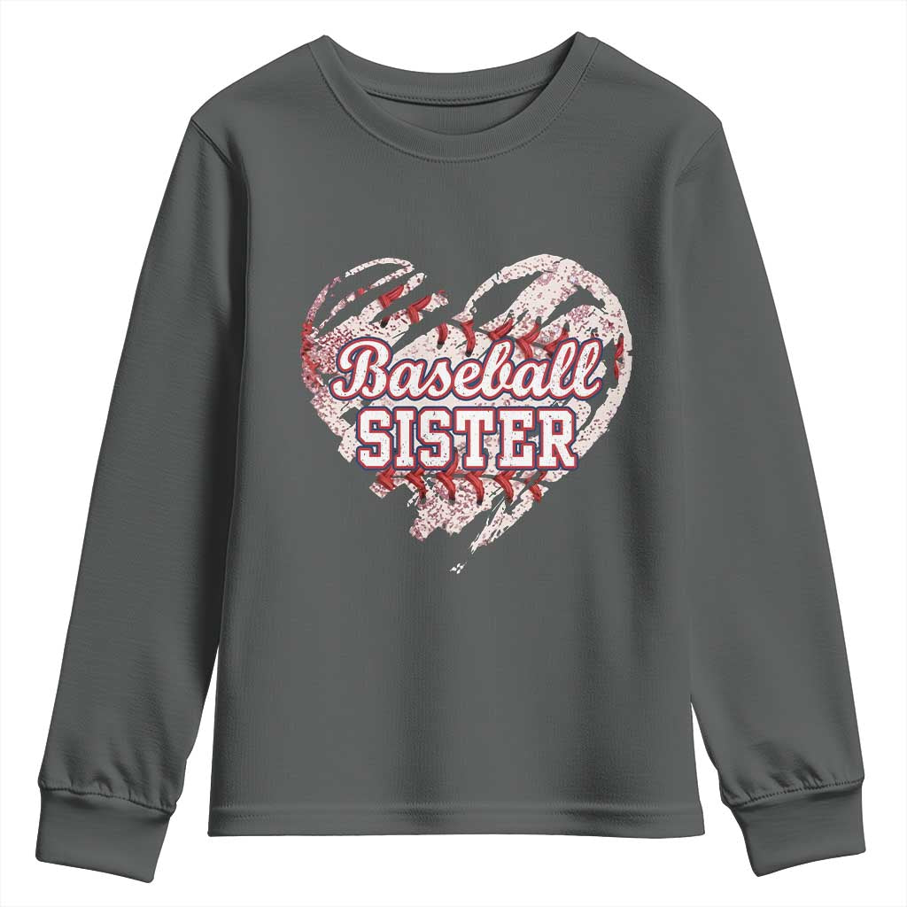 Baseball Sister Youth Sweatshirt Vintage Baseball Heart Game Day