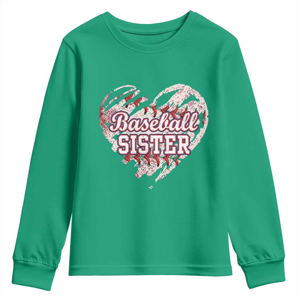 Baseball Sister Youth Sweatshirt Vintage Baseball Heart Game Day