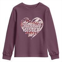 Baseball Sister Youth Sweatshirt Vintage Baseball Heart Game Day
