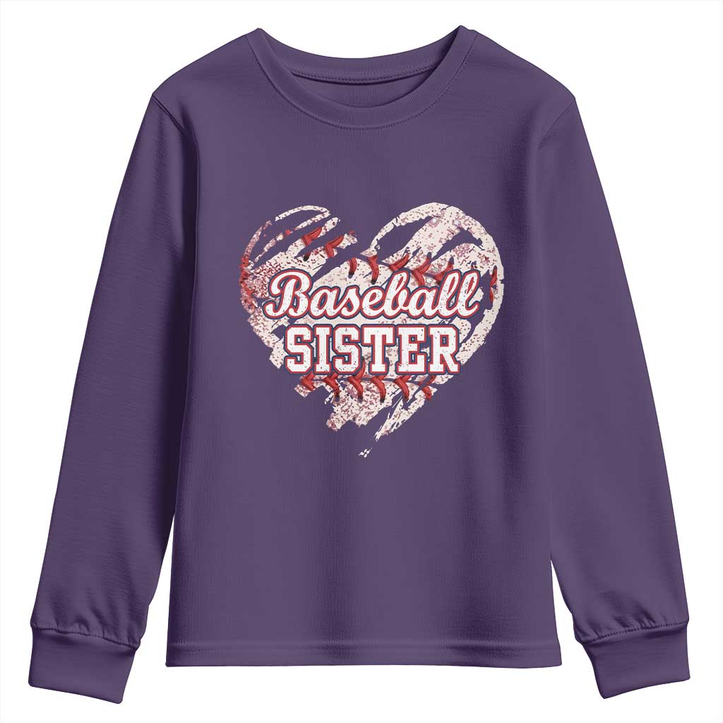 Baseball Sister Youth Sweatshirt Vintage Baseball Heart Game Day