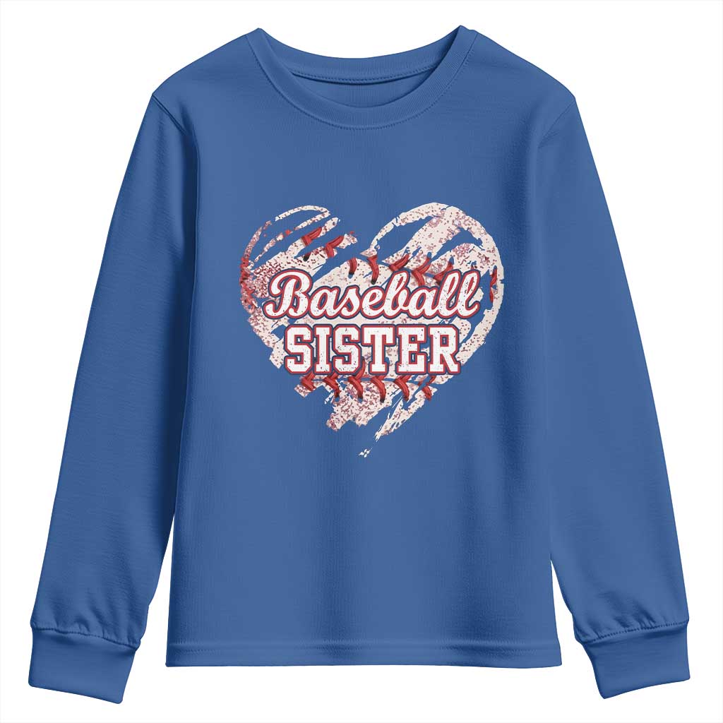 Baseball Sister Youth Sweatshirt Vintage Baseball Heart Game Day