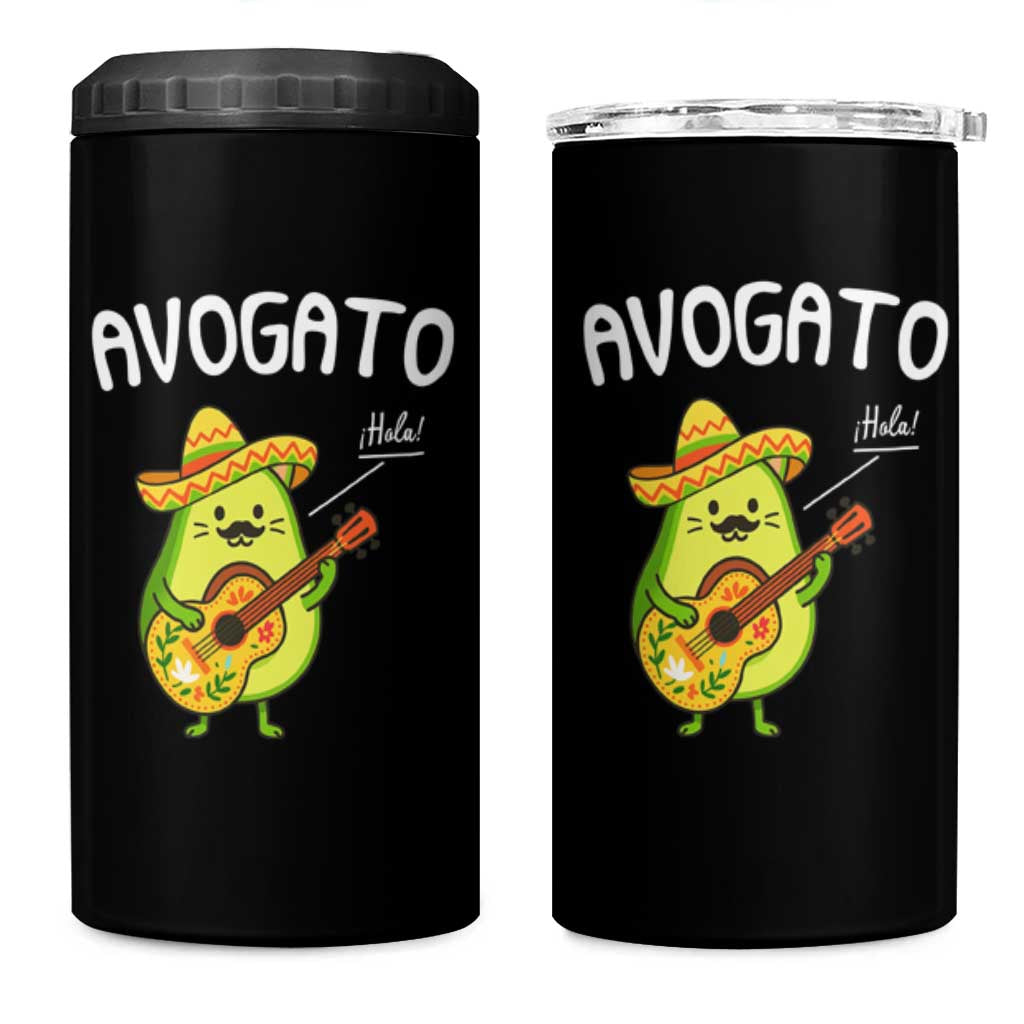 Funny Avocado Cat Avogato 4 in 1 Can Cooler Tumbler Cinco De Mayo Mexican