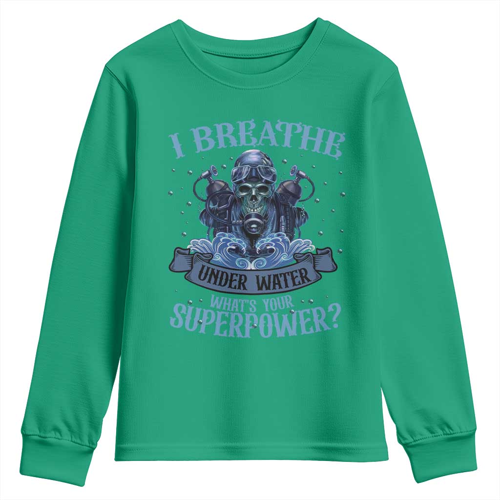 Scuba Diving Youth Sweatshirt I Breathe Underwater What's Your Superpower Skull - Wonder Print Shop