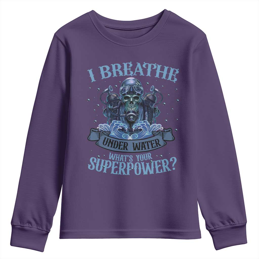 Scuba Diving Youth Sweatshirt I Breathe Underwater What's Your Superpower Skull - Wonder Print Shop