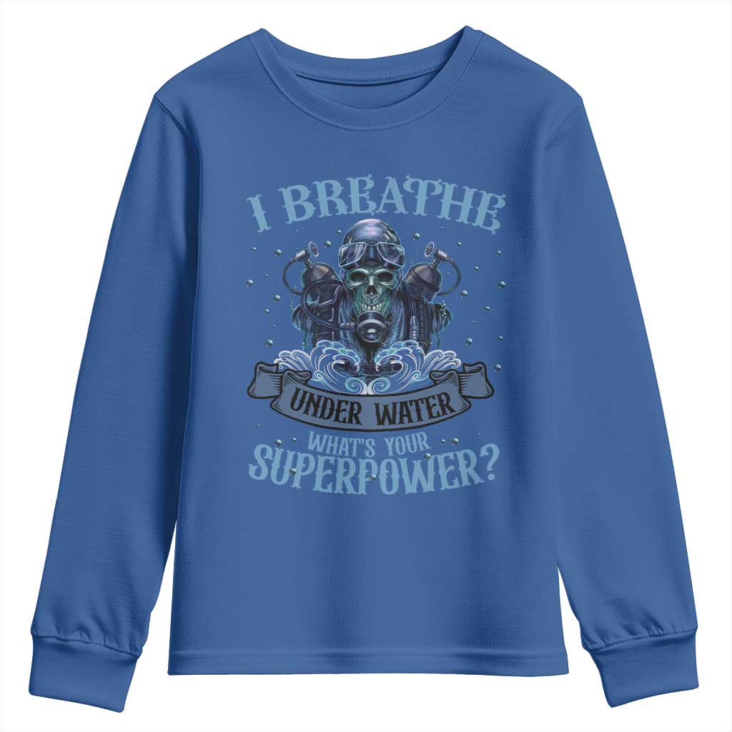 Scuba Diving Youth Sweatshirt I Breathe Underwater What's Your Superpower Skull - Wonder Print Shop