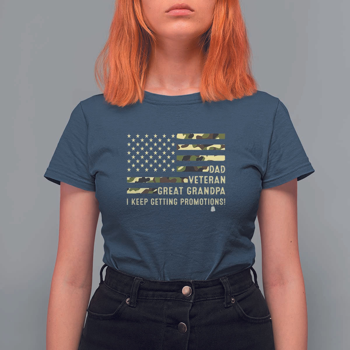 Father's Day T Shirt For Women Dad Veteran Great Grandpa I keep Getting Promotions American Flag - Wonder Print Shop