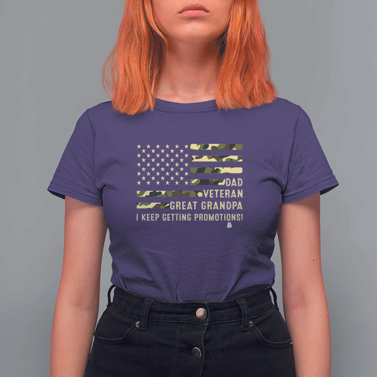 Father's Day T Shirt For Women Dad Veteran Great Grandpa I keep Getting Promotions American Flag - Wonder Print Shop