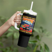 Funny Canoeing Tumbler With Handle Anything You Canoe I Canoe Better Retro Mountain River - Wonder Print Shop