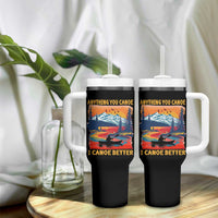 Funny Canoeing Tumbler With Handle Anything You Canoe I Canoe Better Retro Mountain River - Wonder Print Shop