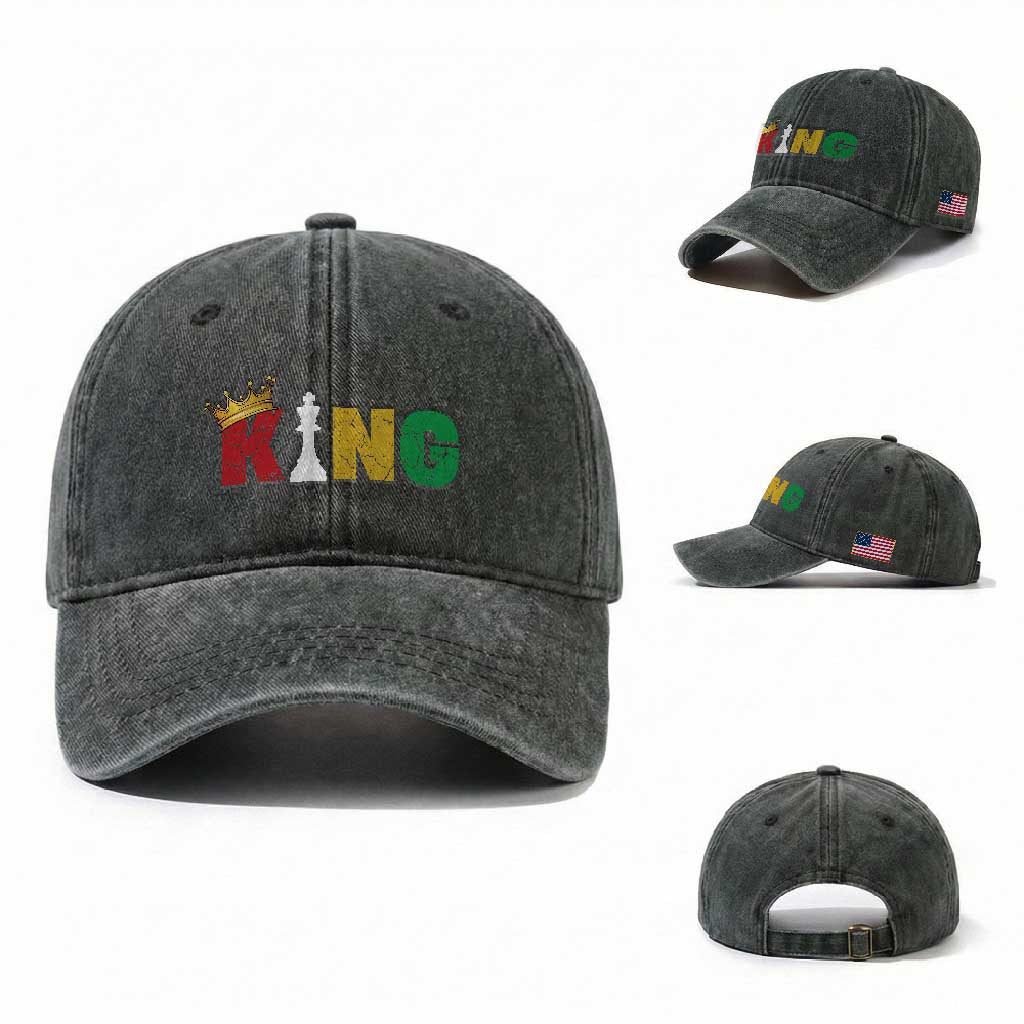 Funny Juneteenth King Washed Cotton Baseball Cap Black Father Chess African American