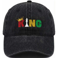 Funny Juneteenth King Washed Cotton Baseball Cap Black Father Chess African American