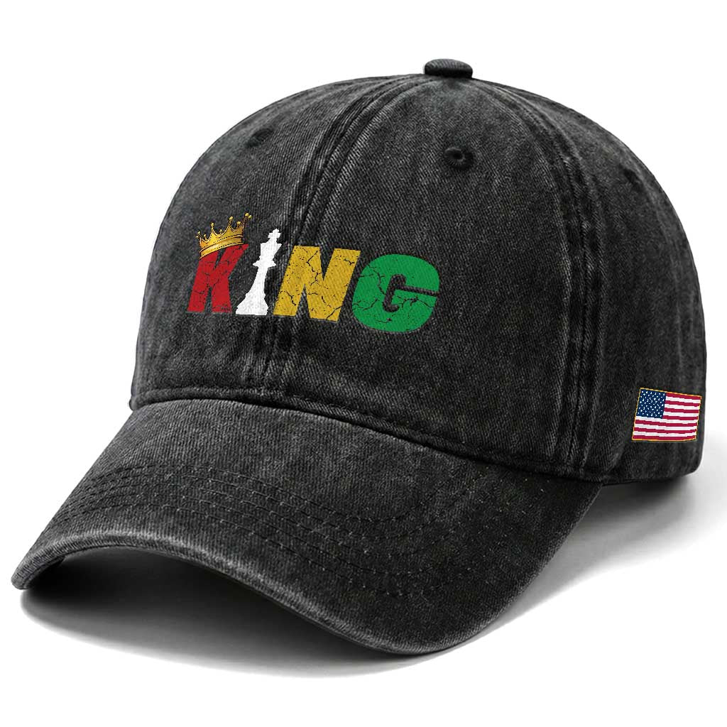 Funny Juneteenth King Washed Cotton Baseball Cap Black Father Chess African American
