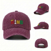 Funny Juneteenth King Washed Cotton Baseball Cap Black Father Chess African American