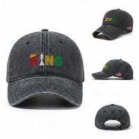 Funny Juneteenth King Washed Cotton Baseball Cap Black Father Chess African American