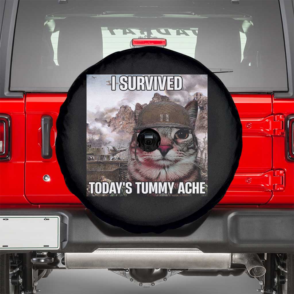 Funny I Survived Todays Tummy Ache Spare Tire Cover War Cat Meme - Wonder Print Shop