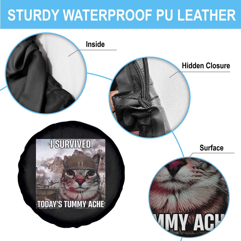 Funny I Survived Todays Tummy Ache Spare Tire Cover War Cat Meme - Wonder Print Shop