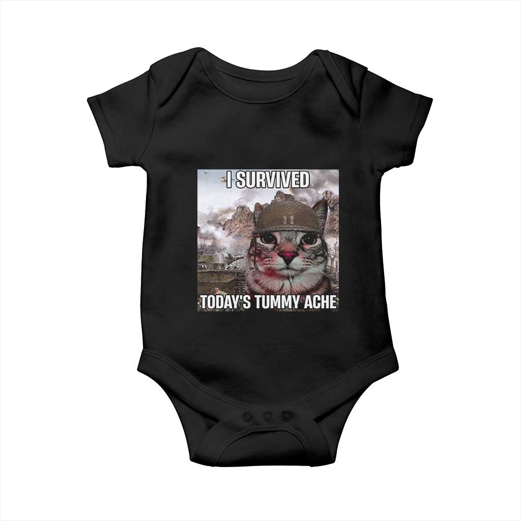 Funny I Survived Todays Tummy Ache Baby Onesie War Cat Meme - Wonder Print Shop