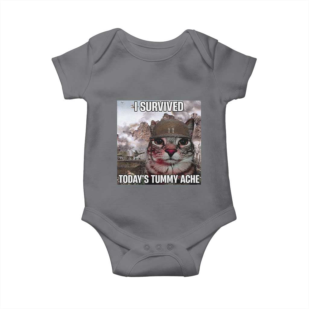 Funny I Survived Todays Tummy Ache Baby Onesie War Cat Meme - Wonder Print Shop