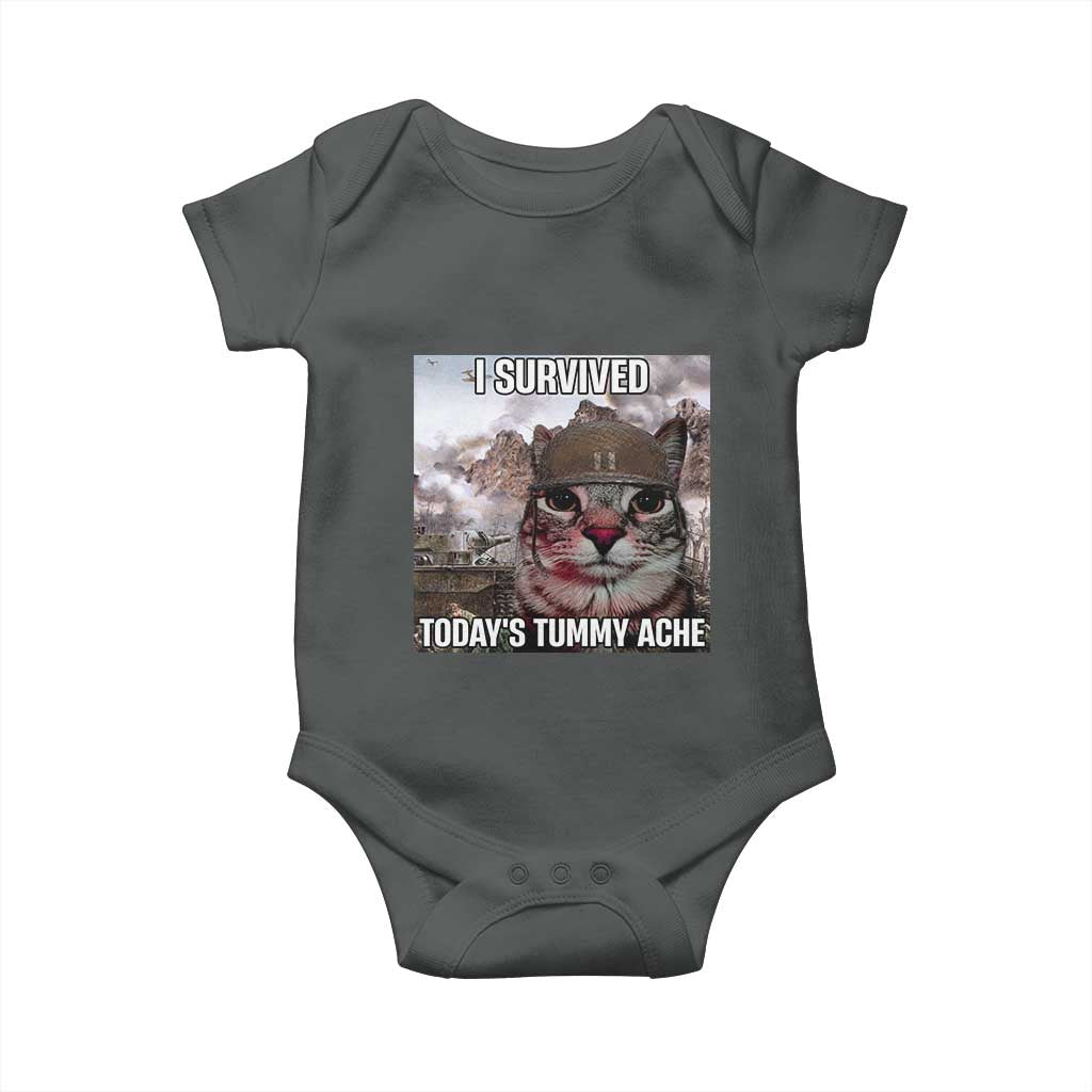 Funny I Survived Todays Tummy Ache Baby Onesie War Cat Meme - Wonder Print Shop