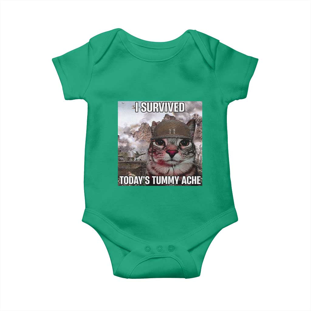 Funny I Survived Todays Tummy Ache Baby Onesie War Cat Meme - Wonder Print Shop