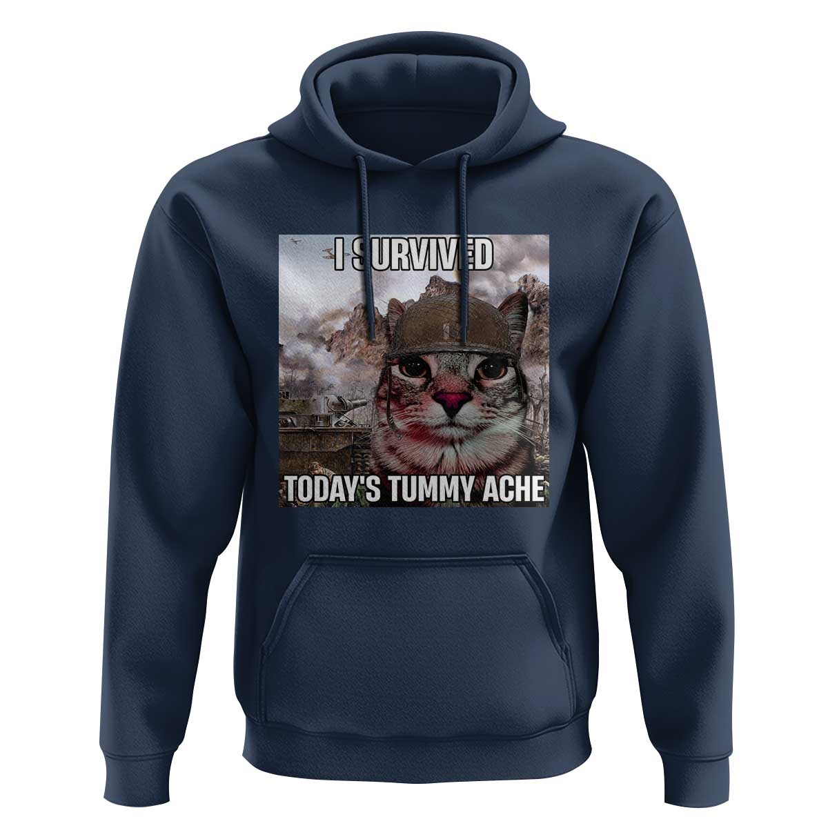 Funny I Survived Todays Tummy Ache Hoodie War Cat Meme - Wonder Print Shop