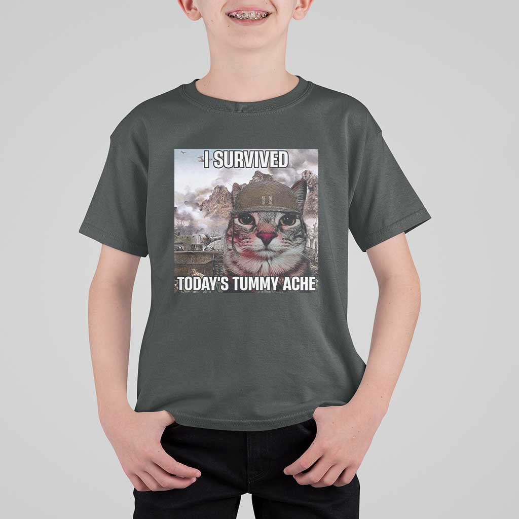 Funny I Survived Todays Tummy Ache T Shirt For Kid War Cat Meme - Wonder Print Shop