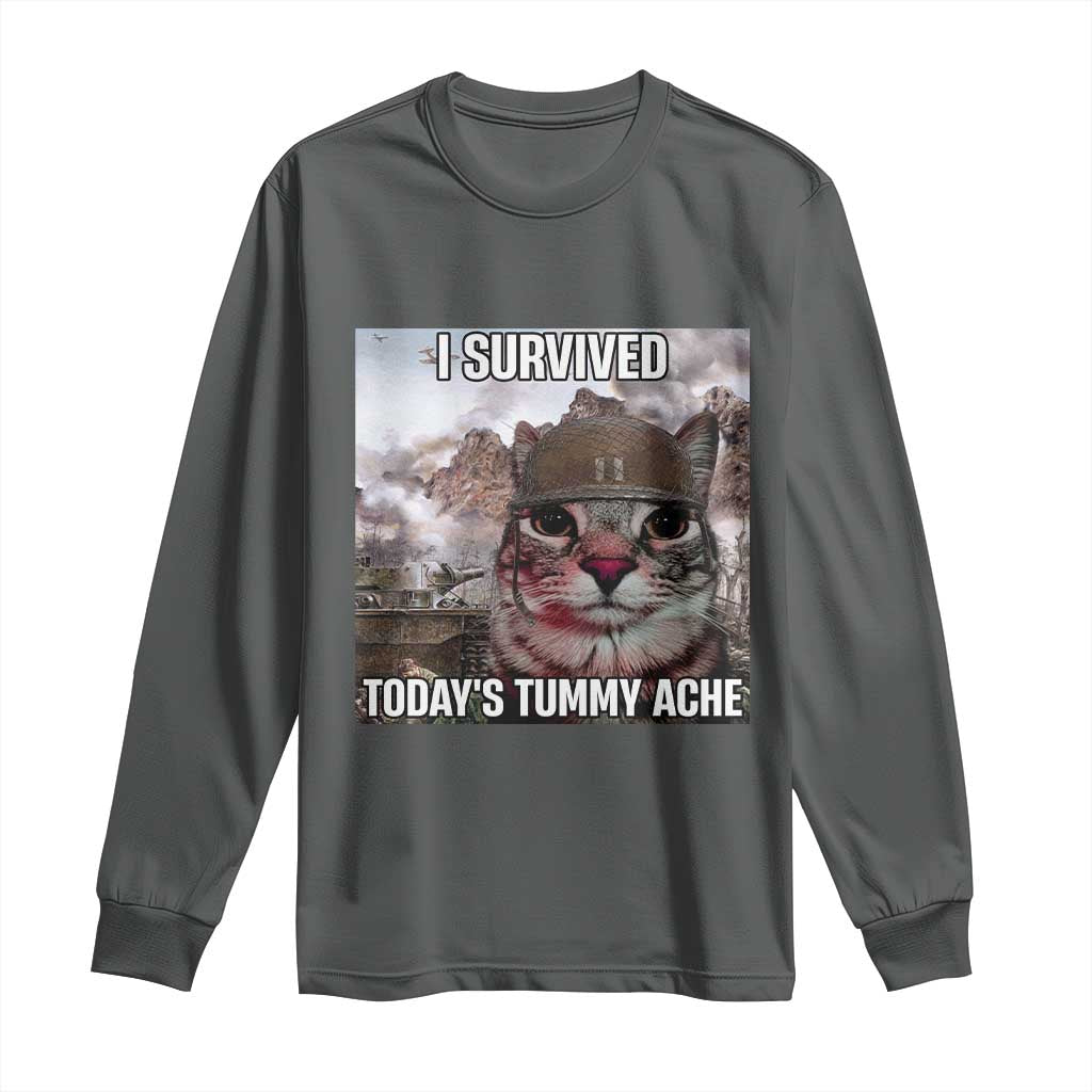 Funny I Survived Todays Tummy Ache Long Sleeve Shirt War Cat Meme - Wonder Print Shop