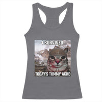 Funny I Survived Todays Tummy Ache Racerback Tank Top War Cat Meme - Wonder Print Shop