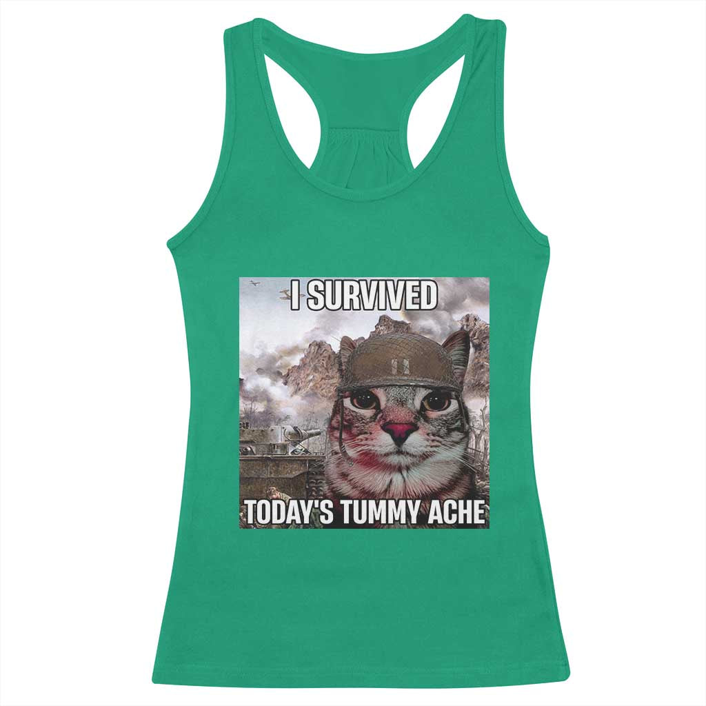 Funny I Survived Todays Tummy Ache Racerback Tank Top War Cat Meme - Wonder Print Shop