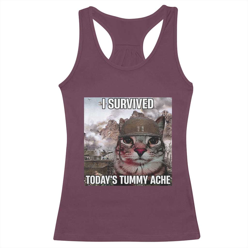 Funny I Survived Todays Tummy Ache Racerback Tank Top War Cat Meme - Wonder Print Shop