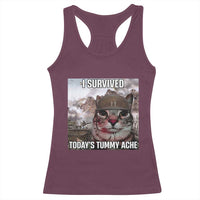 Funny I Survived Todays Tummy Ache Racerback Tank Top War Cat Meme - Wonder Print Shop