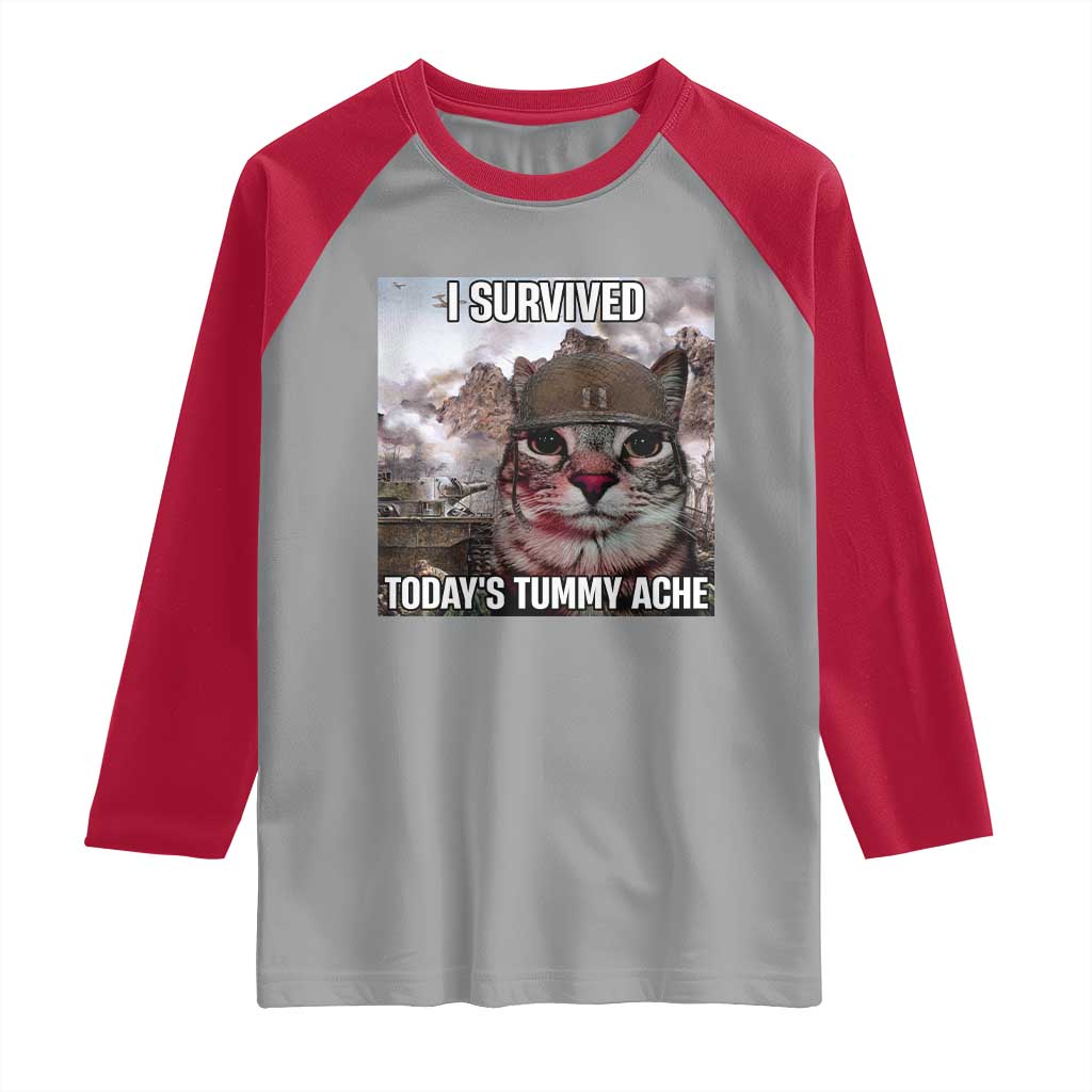 Funny I Survived Todays Tummy Ache Raglan Shirt War Cat Meme - Wonder Print Shop