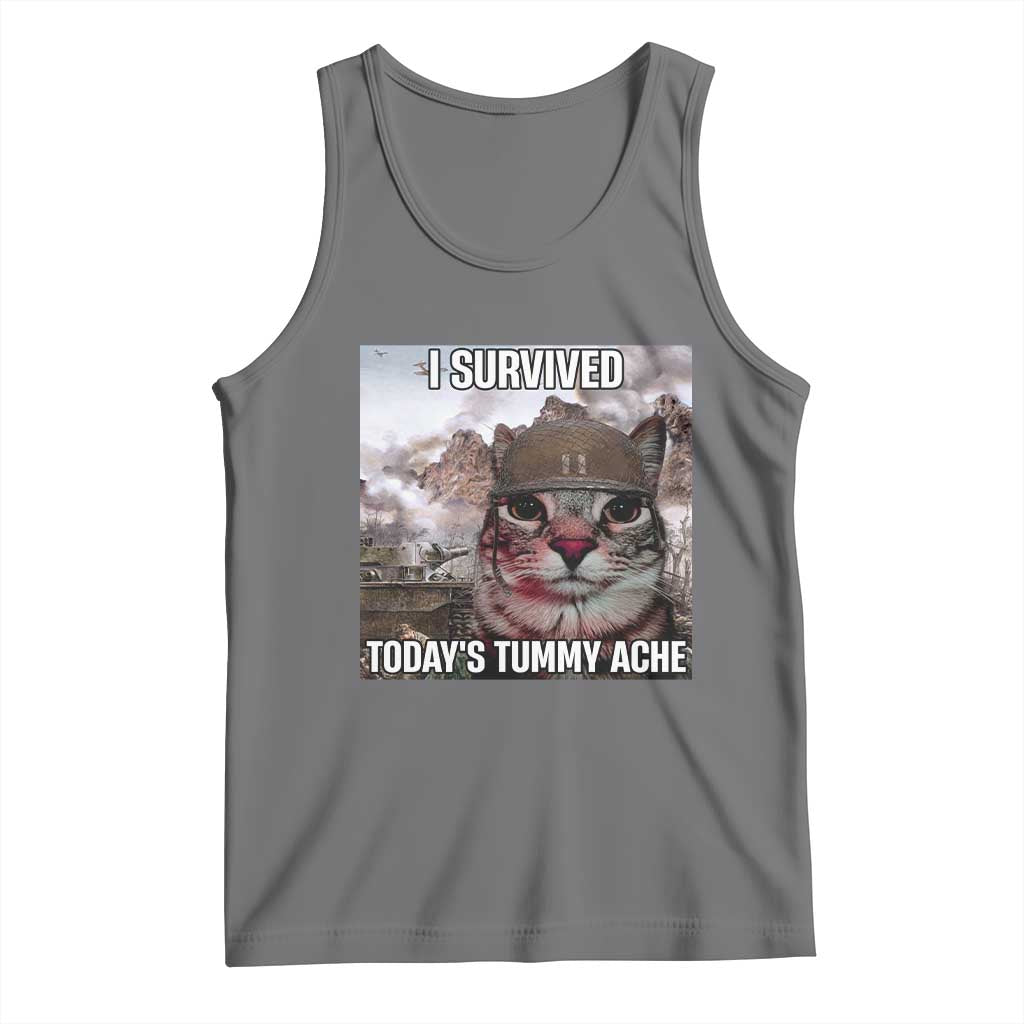 Funny I Survived Todays Tummy Ache Tank Top War Cat Meme - Wonder Print Shop