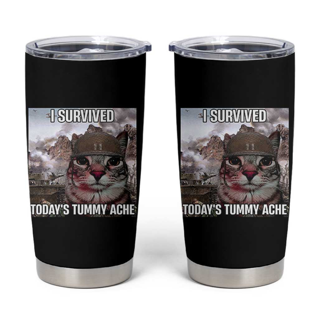 Funny I Survived Todays Tummy Ache Tumbler Cup War Cat Meme - Wonder Print Shop