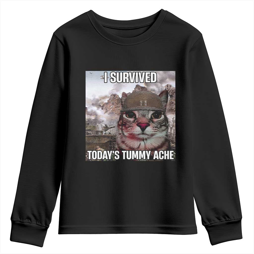 Funny I Survived Todays Tummy Ache Youth Sweatshirt War Cat Meme - Wonder Print Shop