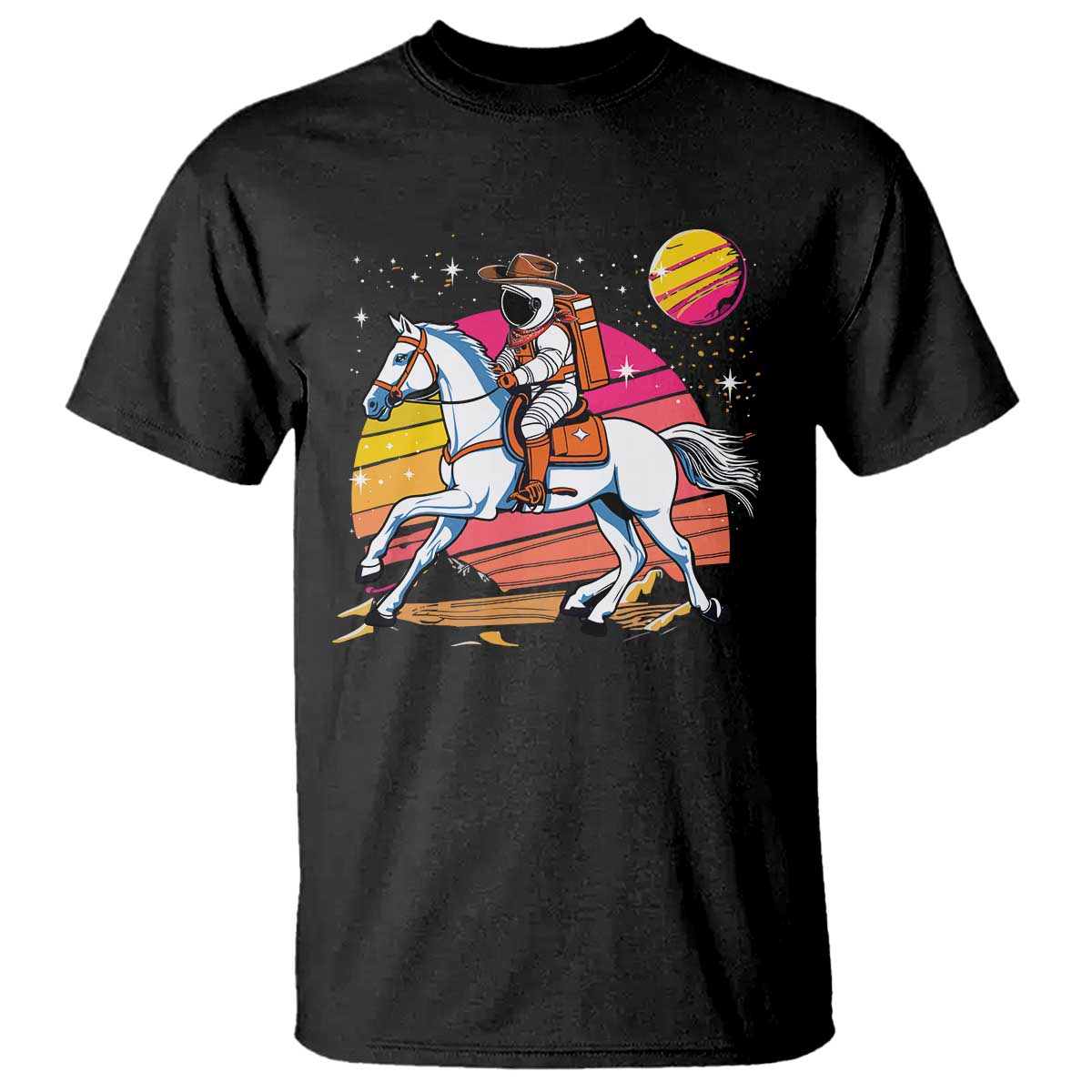 Astronaut Cowboy T Shirt Spaceman Planets Space Galaxy Western Style - Wonder Print Shop