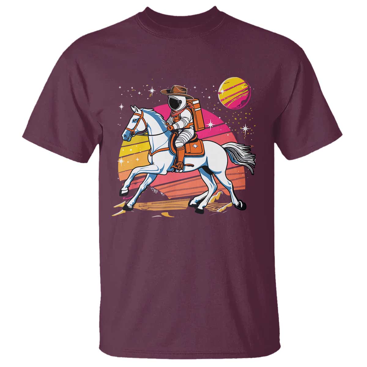 Astronaut Cowboy T Shirt Spaceman Planets Space Galaxy Western Style - Wonder Print Shop