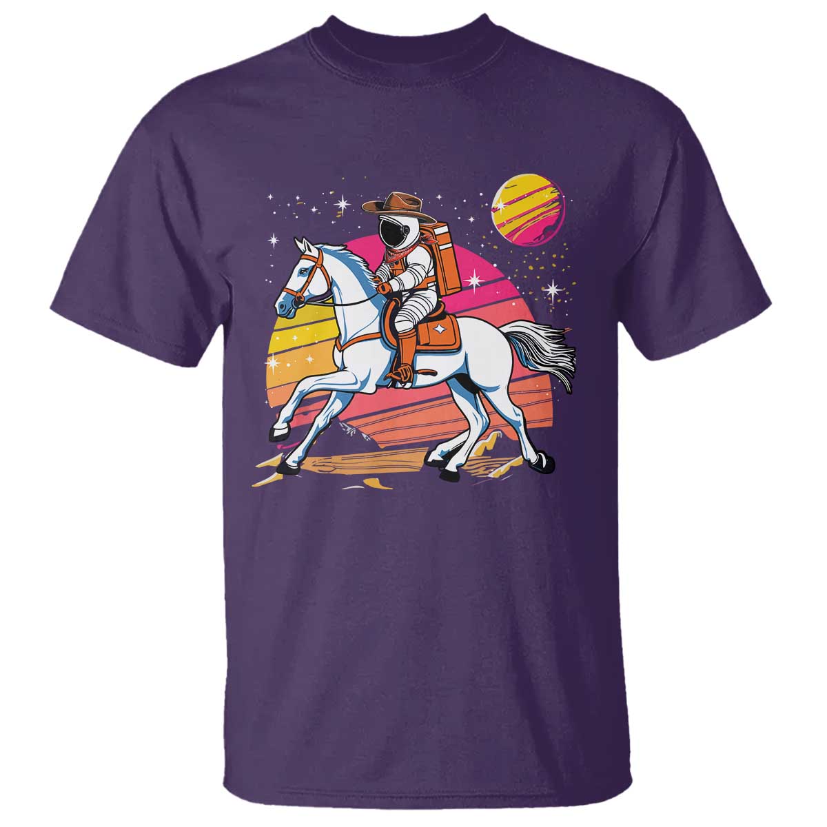 Astronaut Cowboy T Shirt Spaceman Planets Space Galaxy Western Style - Wonder Print Shop