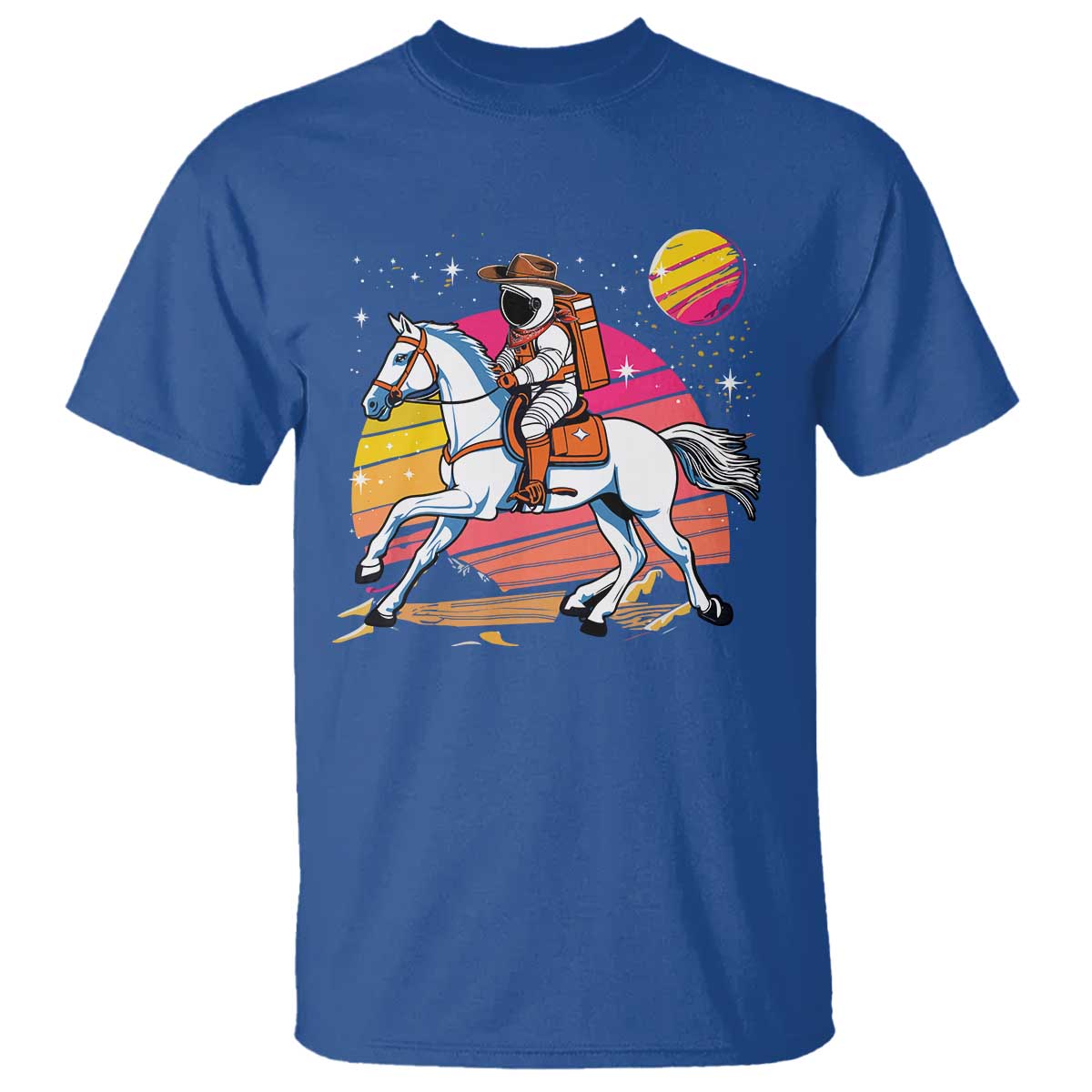 Astronaut Cowboy T Shirt Spaceman Planets Space Galaxy Western Style - Wonder Print Shop