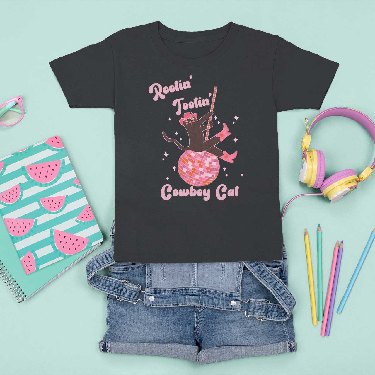 Funny Rootin Tootin Cowboy Cat T Shirt For Kid Western Hat Cute Black Kitten Cowgirls - Wonder Print Shop