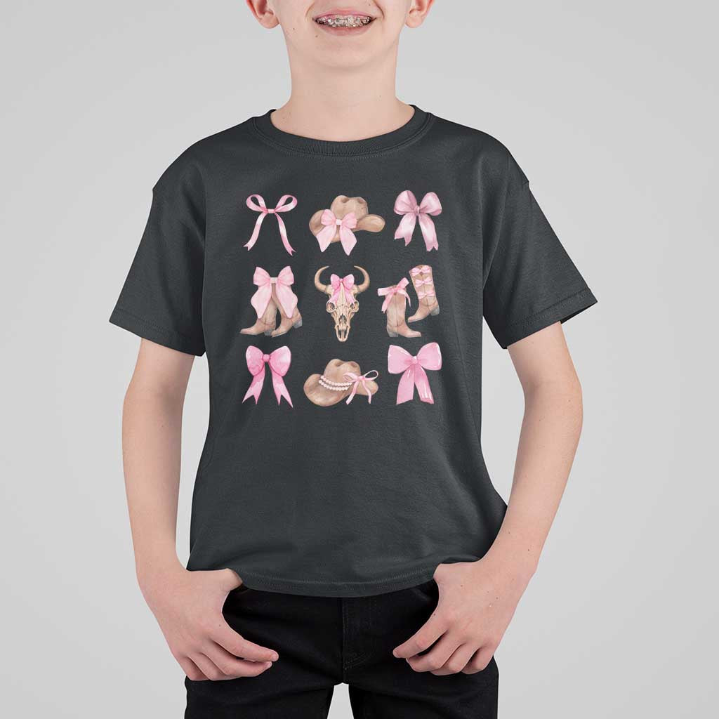 Cowgirl Coquette T Shirt For Kid Pink Bow Cowboy Hat Boots Western Country - Wonder Print Shop