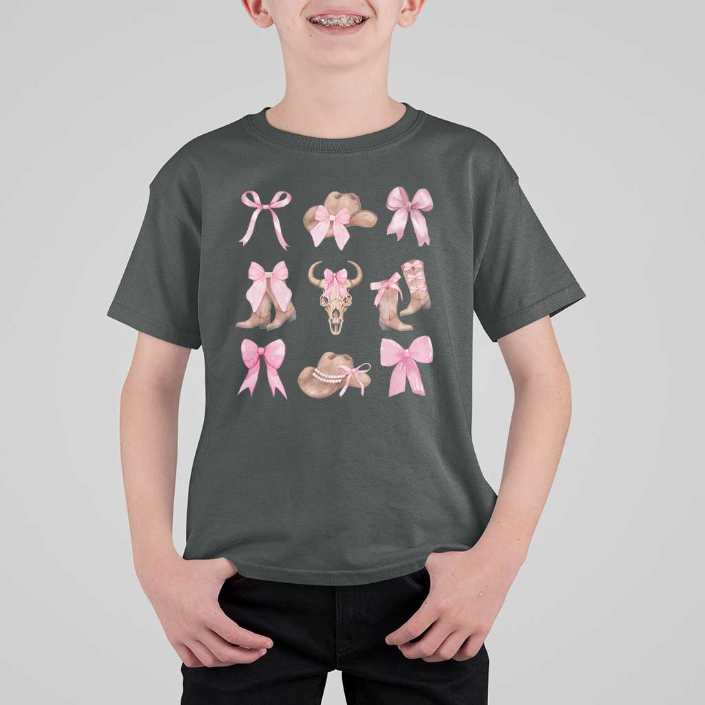 Cowgirl Coquette T Shirt For Kid Pink Bow Cowboy Hat Boots Western Country - Wonder Print Shop
