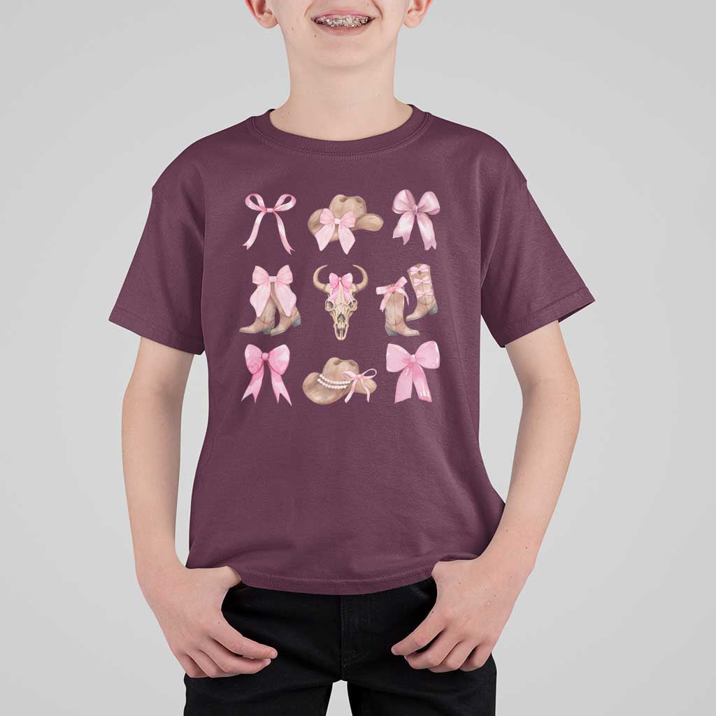 Cowgirl Coquette T Shirt For Kid Pink Bow Cowboy Hat Boots Western Country - Wonder Print Shop