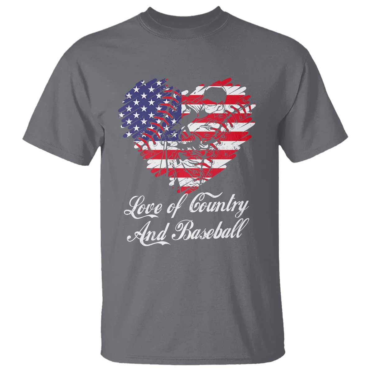 Baseball T Shirt Love Of Country And Base Ball Vintage Heart USA Flag - Wonder Print Shop