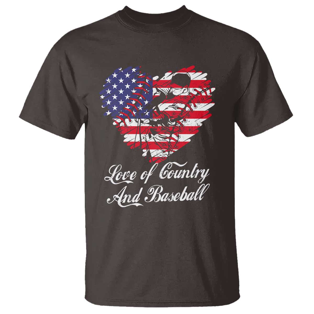 Baseball T Shirt Love Of Country And Base Ball Vintage Heart USA Flag - Wonder Print Shop