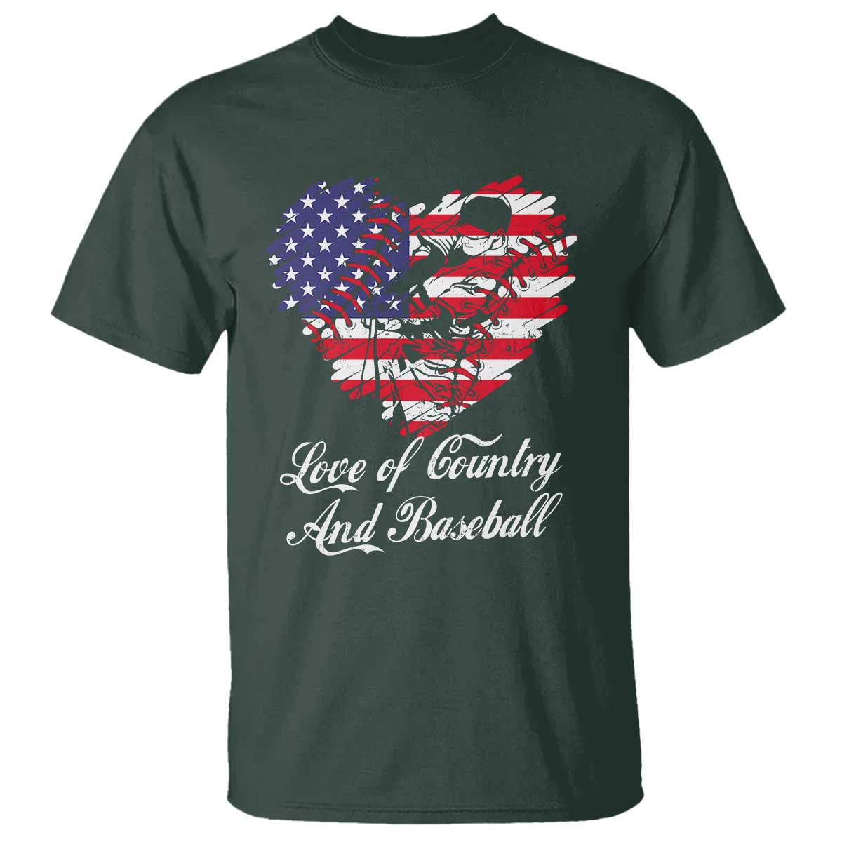 Baseball T Shirt Love Of Country And Base Ball Vintage Heart USA Flag - Wonder Print Shop