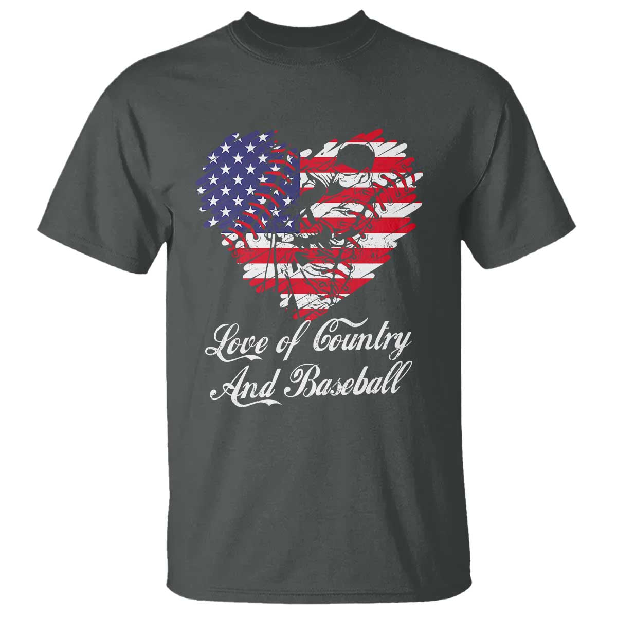 Baseball T Shirt Love Of Country And Base Ball Vintage Heart USA Flag - Wonder Print Shop