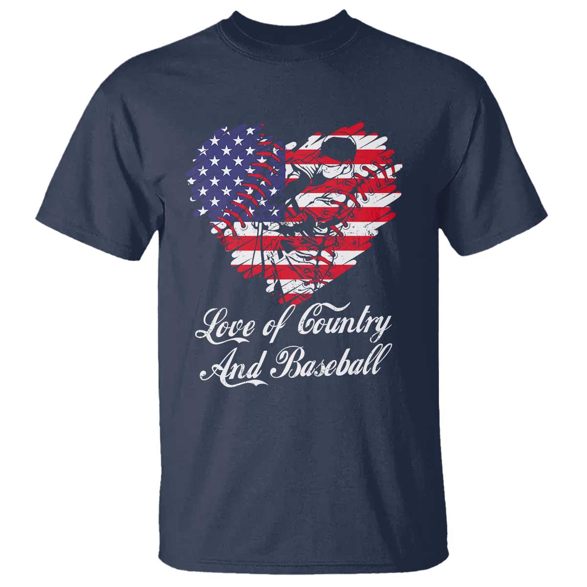 Baseball T Shirt Love Of Country And Base Ball Vintage Heart USA Flag - Wonder Print Shop